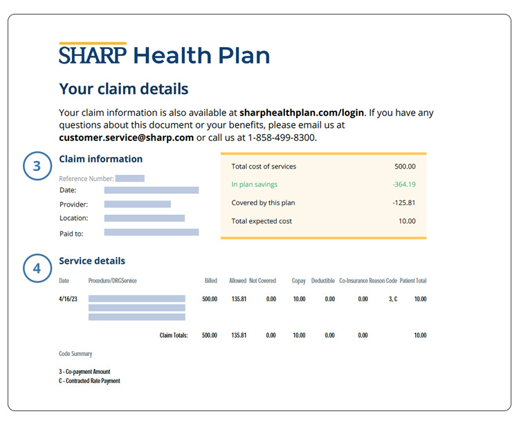Page 3 of the Sample Individual EOB from Sharp Health Plan