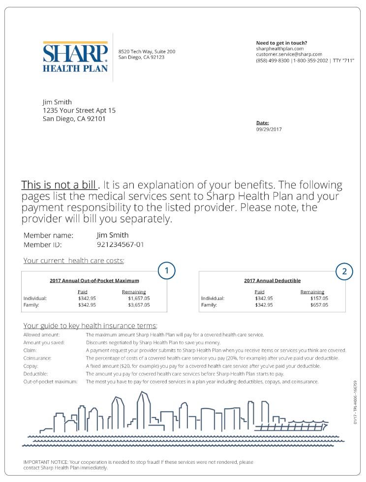 Explanation of benefits cover page