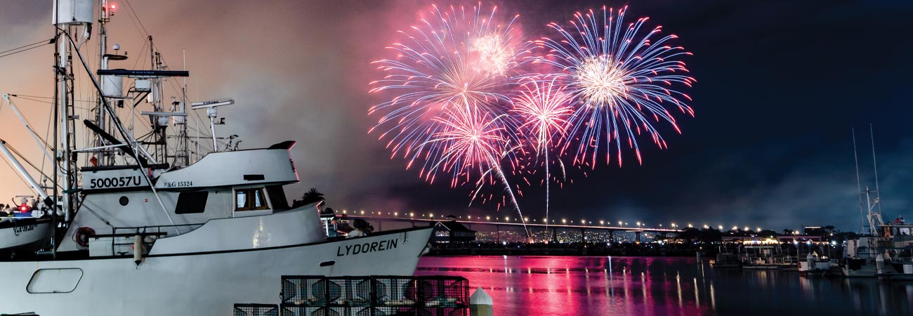 4th of July fireworks across Coronado Bridge in San Diego