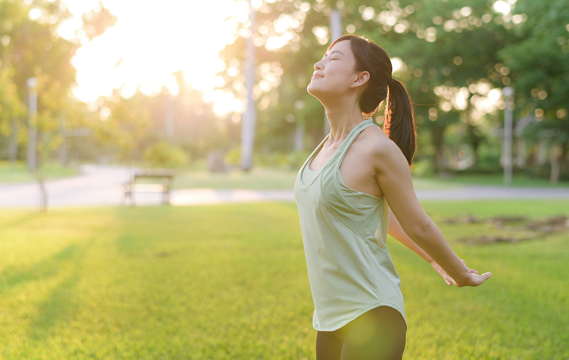 Woman stretching outside