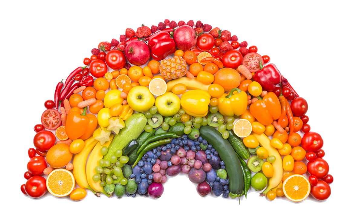 Assortment of fruits in rainbow shape