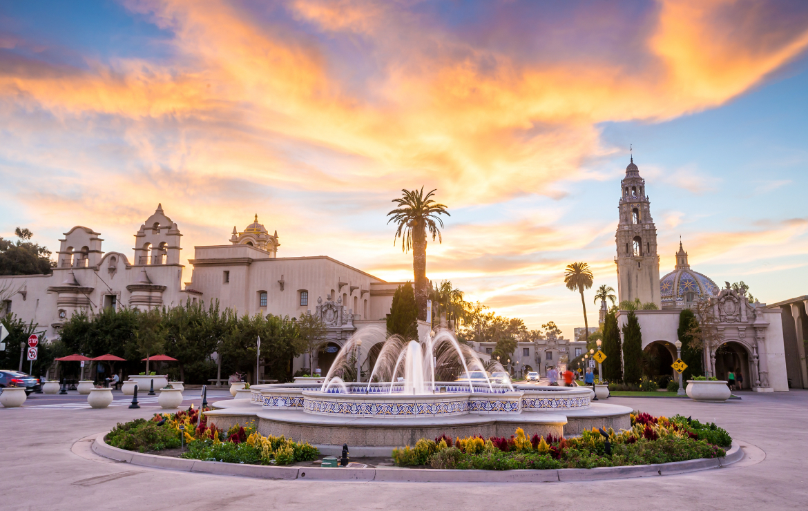 Sunset at Balboa Park in San Diego, California