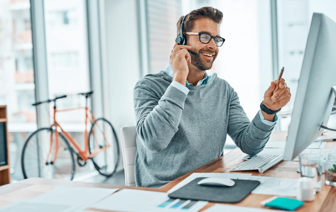 Broker conducting video call