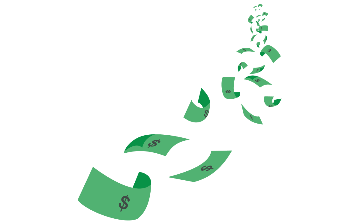 Illustration of dollar bills flying away