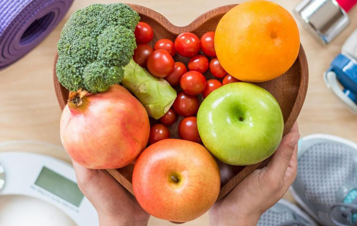 Fruits in heart-shaped bowl