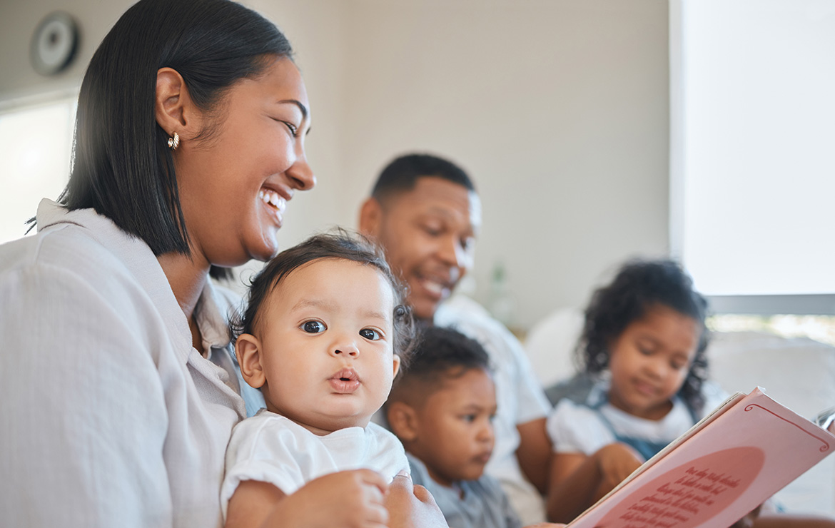 Happy family reading together