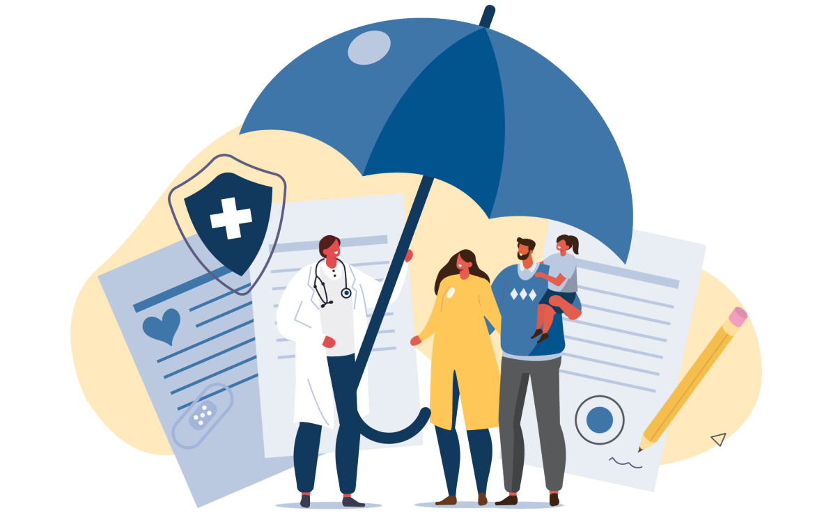 Illustration of doctor and parents