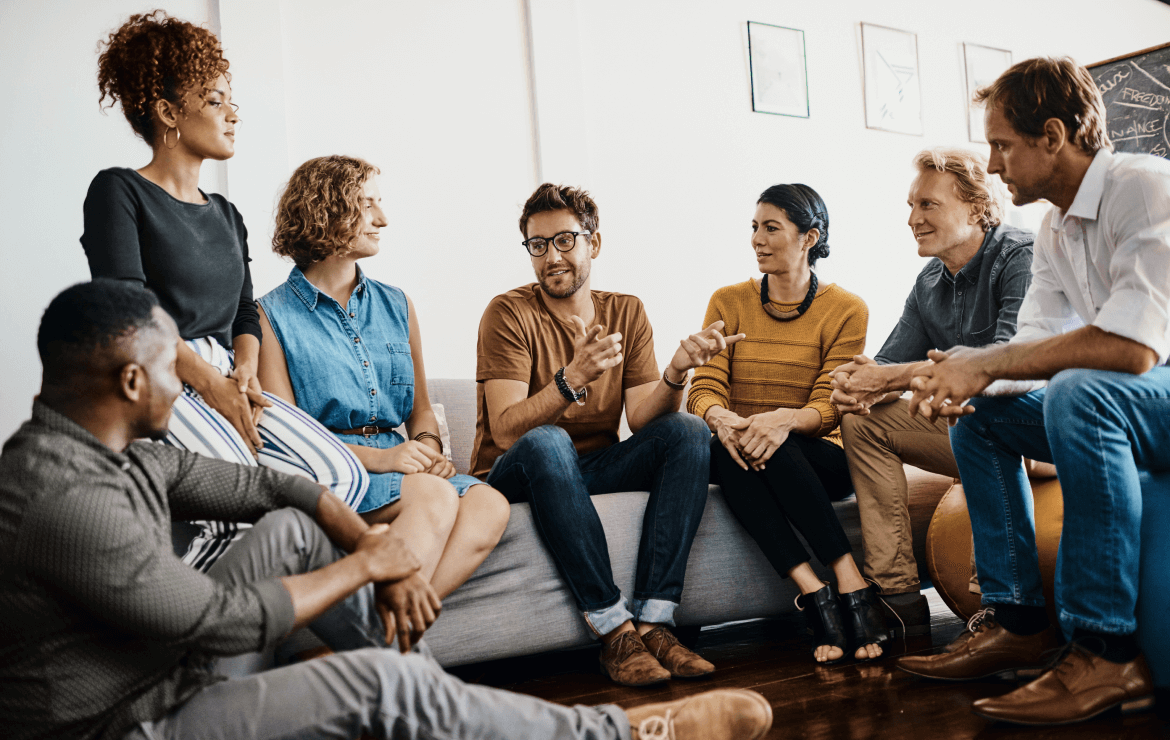 Large group of employees meeting