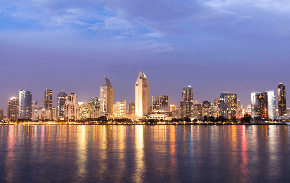 San Diego city skyline at night
