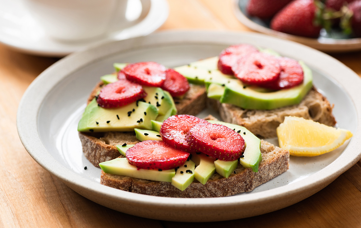 Slices of strawberry avocado toast