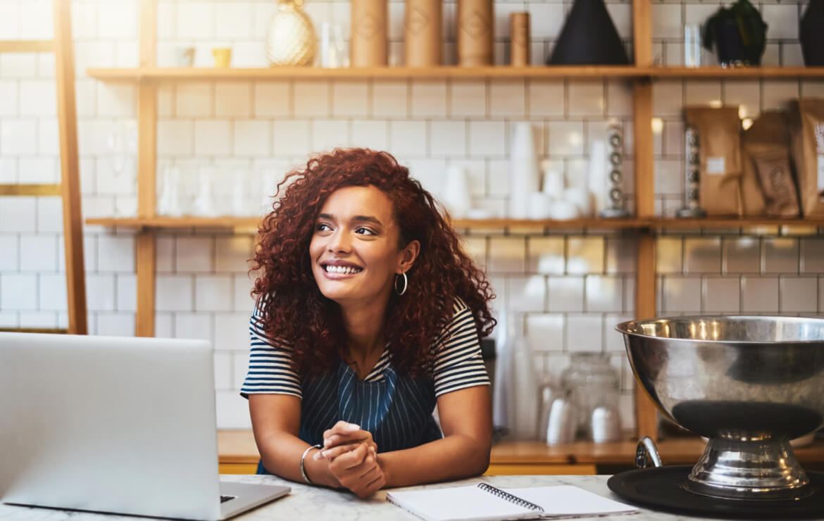 Small businesswoman working in coffeeshop