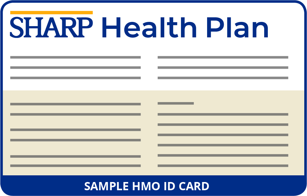 Sharp Health Plan HMO member ID card