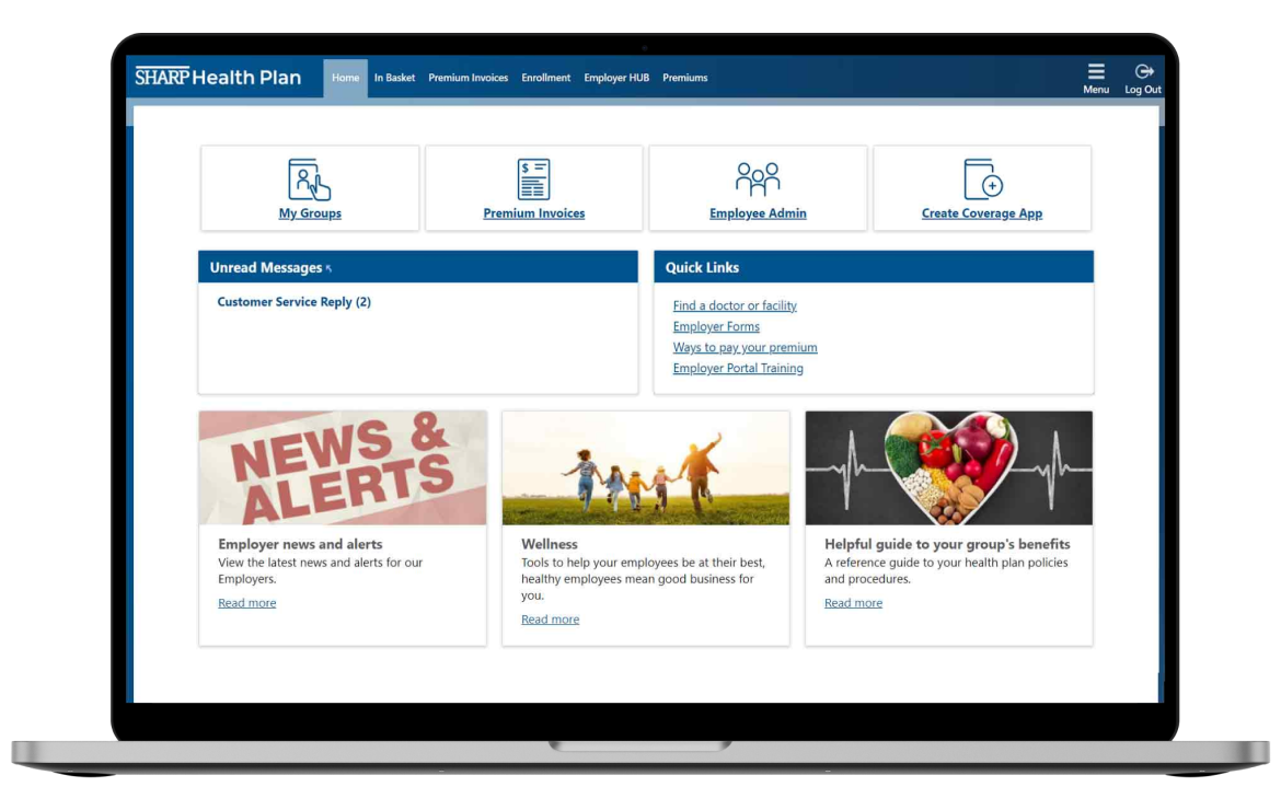 Sharp Health Plan: Employer Portal homepage