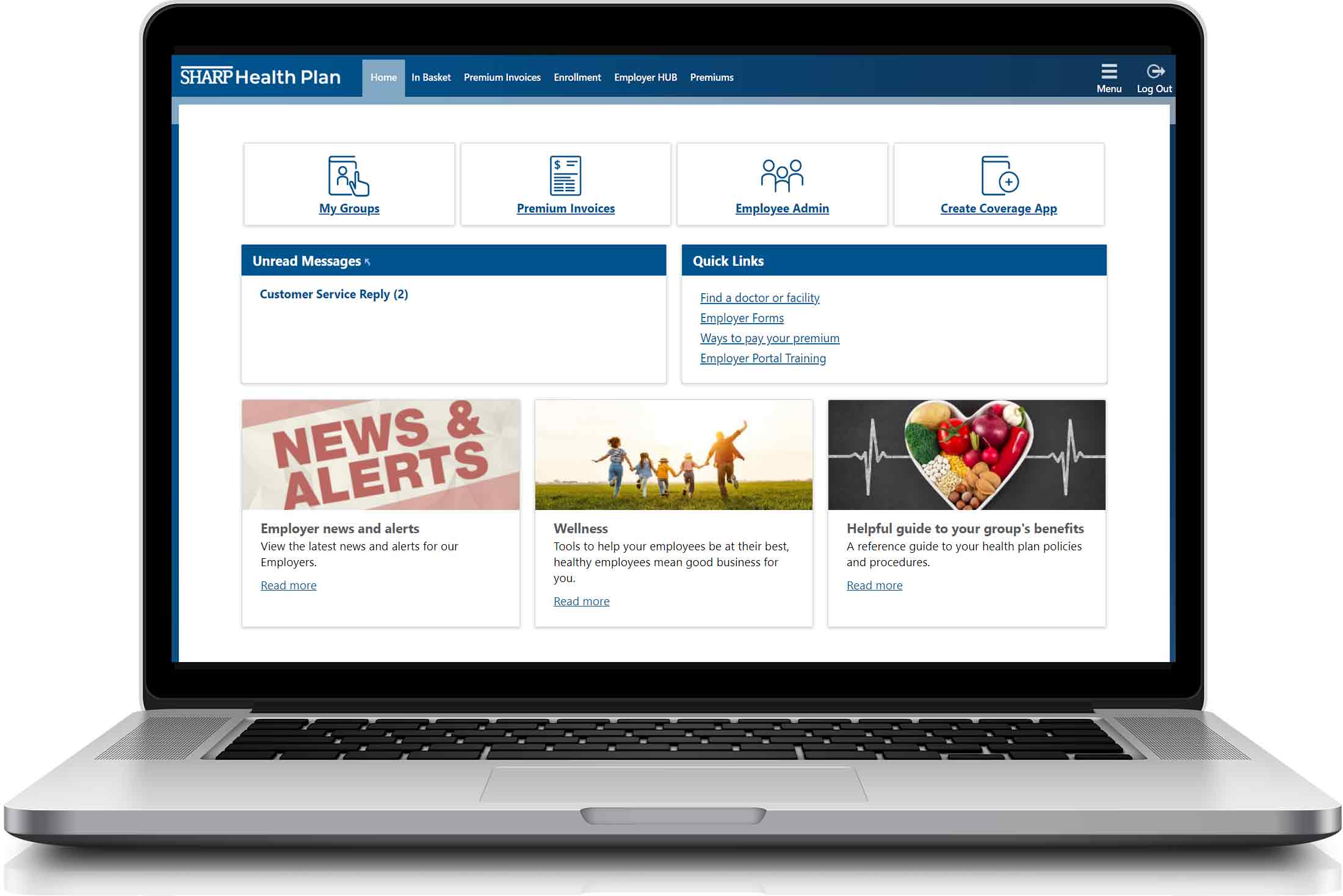 Sharp Health Plan Employer Portal homepage